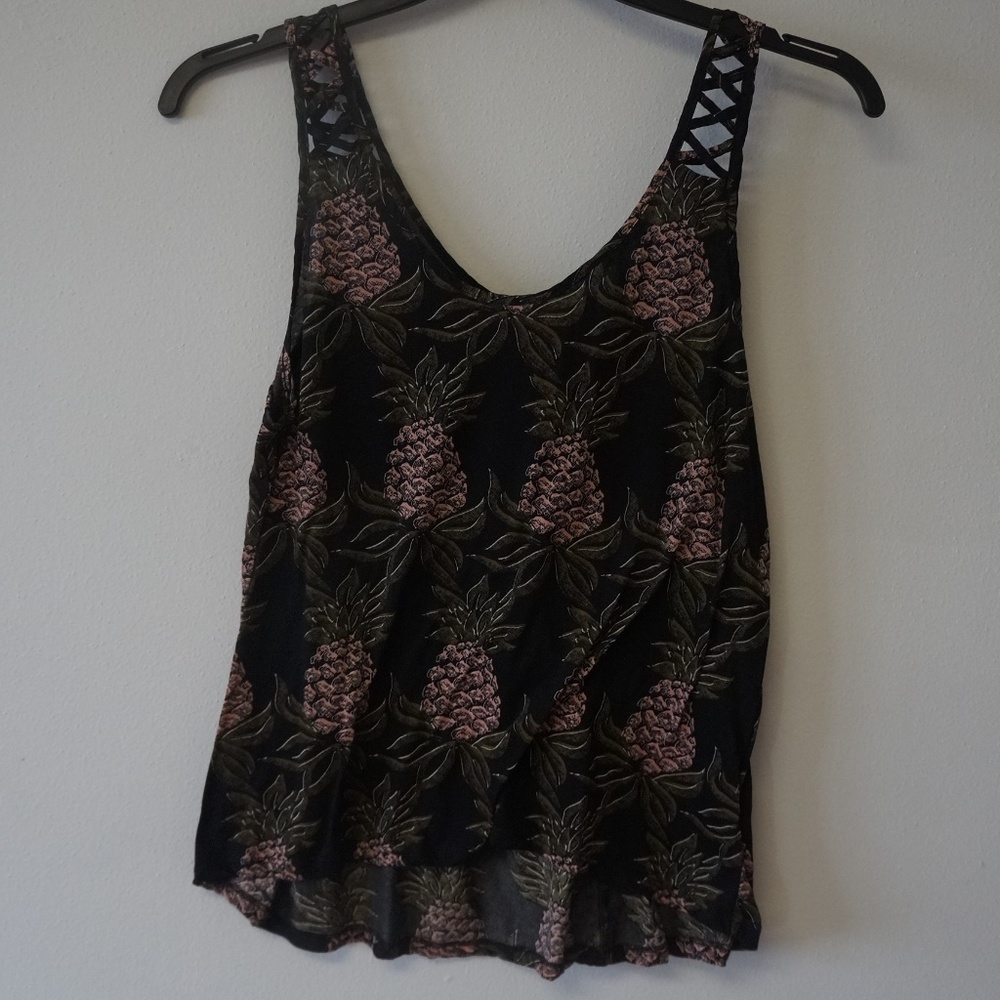 H&M Pineapple Black Dressy Tank Top M